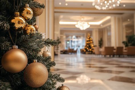 Pohľad na slávnostne vyzdobenú vstupnú halu kultúrneho domu s vianočným stromčekom a girlandami