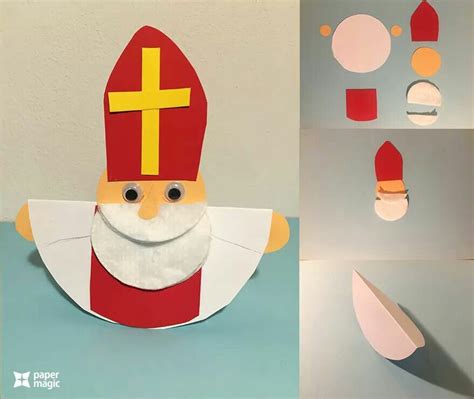 Ilustrácia postupu výroby Mikuláša z papierových prvkov