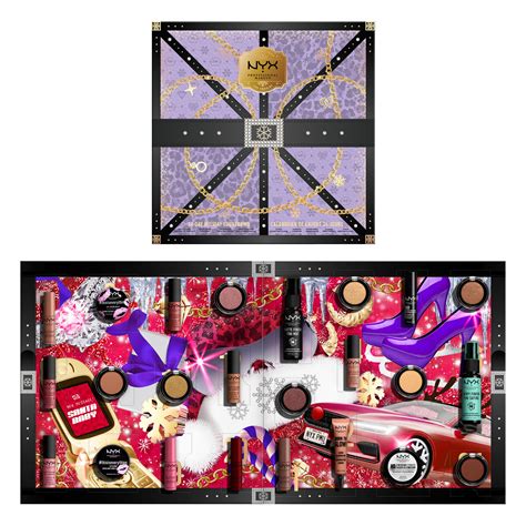 Obal adventného kalendára NYX Professional Makeup Surprise Gift Haul s interaktívnymi prvkami a plameniakmi