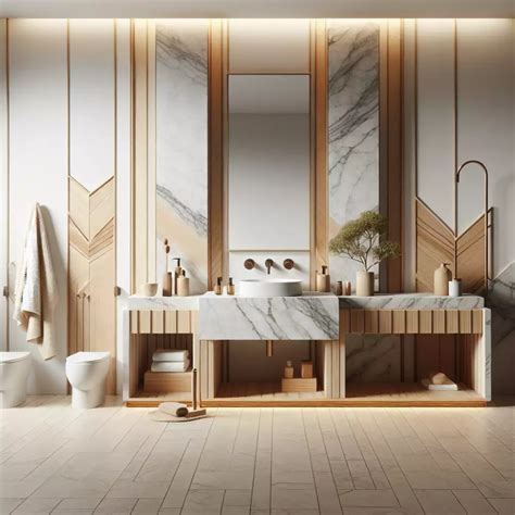 Inšpiratívna koláž materiálov: mramor, drevo a kovové akcenty