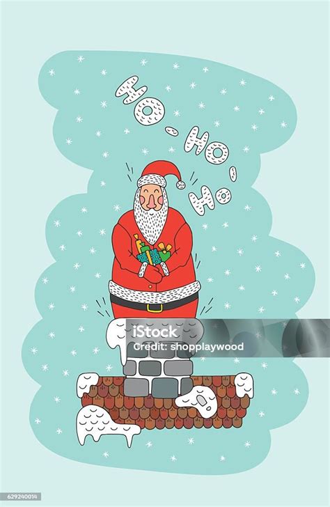 Kreslená ilustrácia: Santa Claus schádzajúci komínom s vianočnými darčekmi
