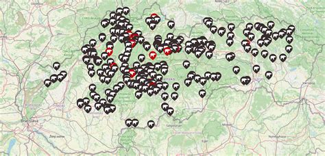 Mapa výskytu moruše čiernej na Slovensku, s vyznačením lokalít ako Pukanec a Trnava