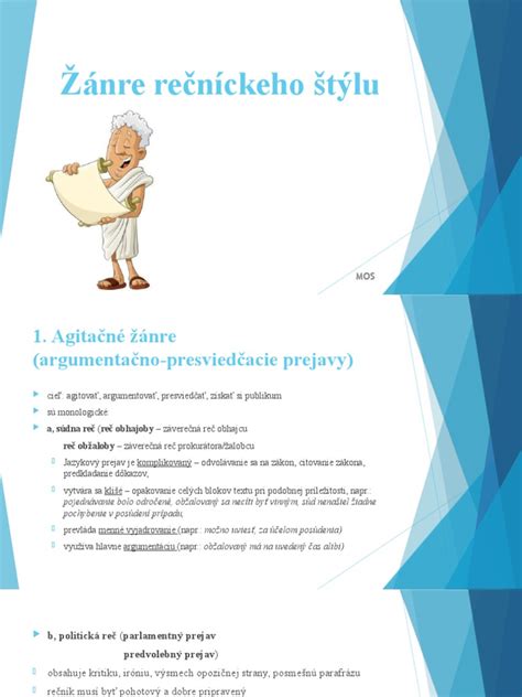 Schéma rozdelenia rečníckeho štýlu podľa funkcie: agitačné, náučné a príležitostné prejavy