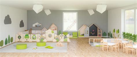 Interiérový dizajn triedy v materskej škole s funkčným zónovaním a veselými farbami