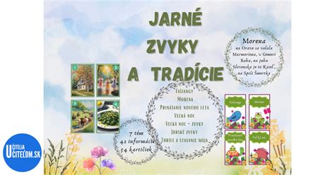 Infografika zobrazujúca tradičné jarné zvyky: pletenie venčekov, hádzanie na stromy a ochrana polí.