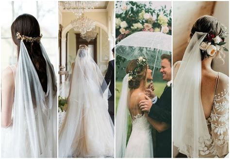 Koláž rôznych spôsobov pripevnenia svadobného závoja.