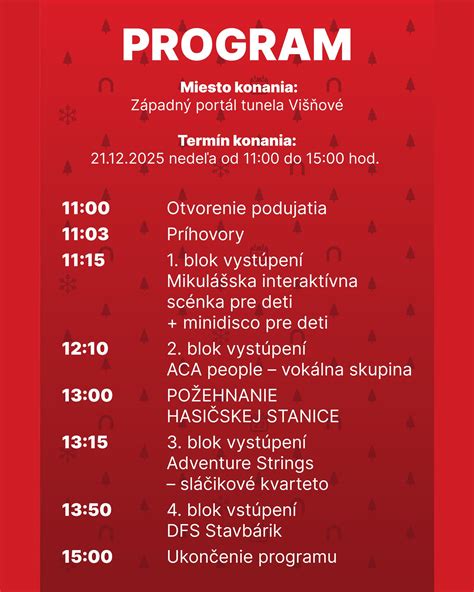 Grafické znázornenie programu podujatia s dátumami a časmi konania