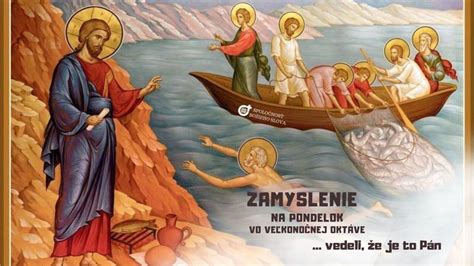 Ilustrácia Ježiša s učeníkmi pri Tiberiadskom mori po love rýb