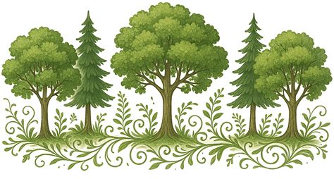 Ilustrácia rôznych druhov ihličnatých konárikov vhodných na výrobu vencov.