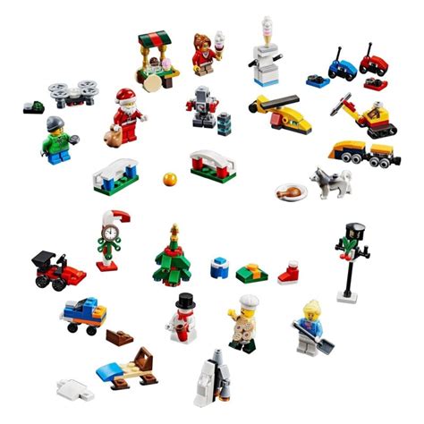 Koláž predmetov a minifigúrok z LEGO City Adventného kalendára 60201