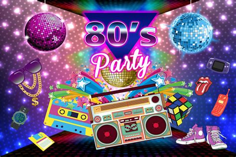 Ilustrácia retro disco párty výzdoby a ikonických motívov