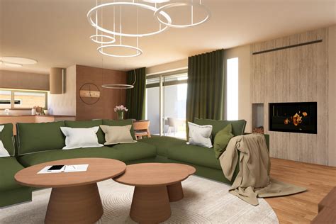 Obývacia izba s vianočným krbom a stenou zdobenou vianočnou tapetou so sviatočným motívom