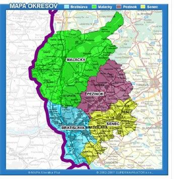 Mapa Bratislavského kraja s vyznačenými odporúčanými svadobnými lokalitami