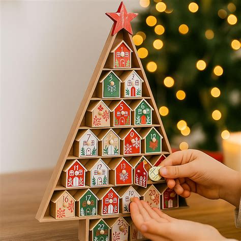 Schéma rozmiestnenia krabičiek alebo vreciek pre adventný kalendár v tvare stromčeka