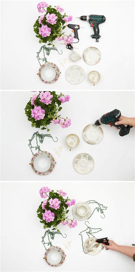 Nákres: postup výroby zavesených šálok s kvetmi