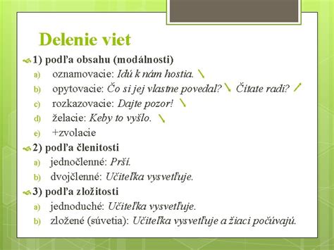 Schéma delenia viet podľa modálnosti