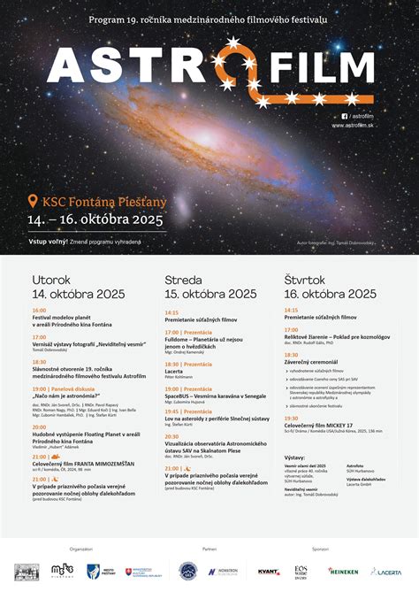 Plagát medzinárodného filmového festivalu Astrofilm s astronomickými motívmi