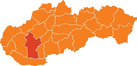 Mapa regiónu Dolná Nitra s vyznačenými hranicami okresov a hlavnými riekami