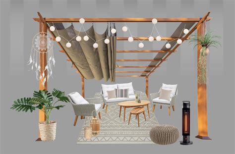 Pergola zdobená vianočnými svetelnými reťazami a lampášmi