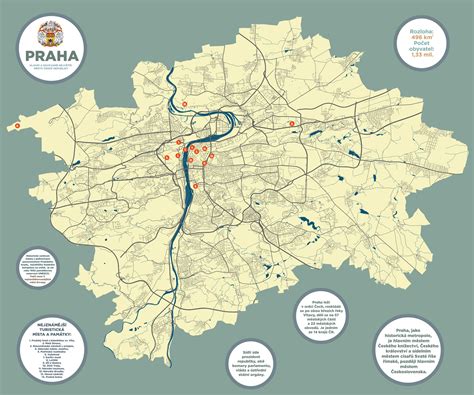 Mapa Prahy s vyznačenými vyhliadkovými bodmi na Silvester