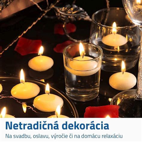 Koláž inšpirácií pre plávajúce sviečky v rôznych nádobách s rôznymi dekoráciami