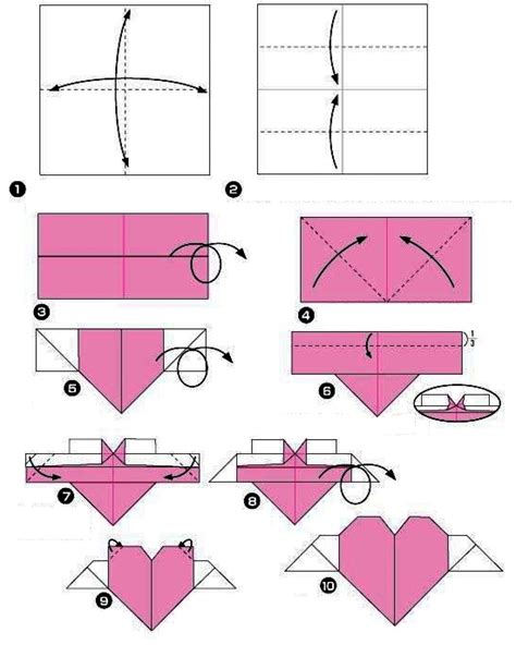 schéma skladania origami srdca z bankovky