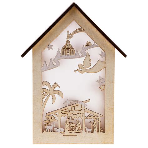 Ilustrácia rôznych typov vianočných Betlehemov: drevený, svietiaci, keramický, papierový