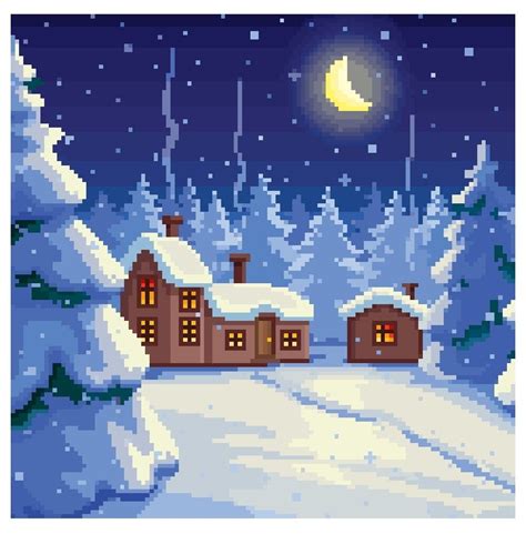 schéma krížikovej výšivky (pixel art) domčeka so snehom