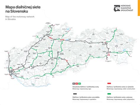 mapa diaľničnej siete SR so zvýraznenými aktuálne uzavretými tunelmi a odpočívadlami