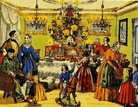 Historická ilustrácia zdobeného vianočného stromčeka z 19. storočia