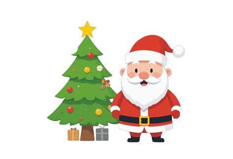 Ilustrácia zasneženého vianočného stromčeka a dekoratívnych postavičiek Mikuláša/Santa Clausa