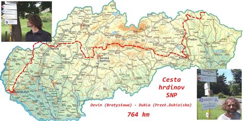 Mapa Cesty hrdinov SNP so zvýraznenými dôležitými miestami bojov