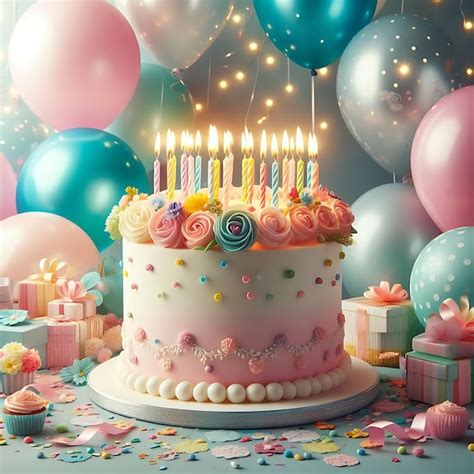 Thematic photo of a child's birthday party with balloons and cake