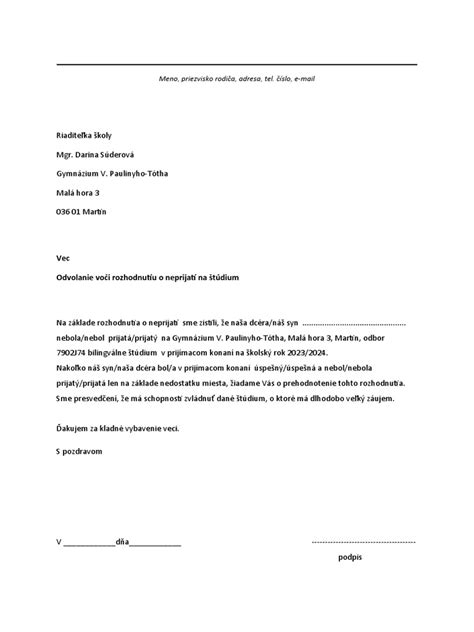 Formálny dokument s logom školy a pečiatkou