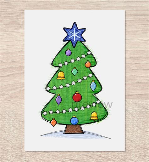 kreslený vianočný stromček s guľami a mašľou v kvetináči