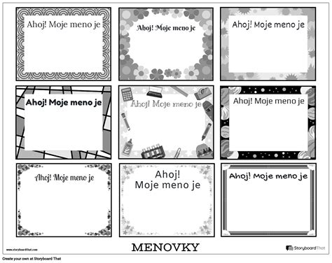 Ilustrácia rôznych tvarov a veľkostí svadobných menoviek na stole.