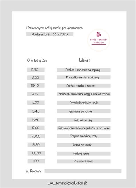 Detailný svadobný harmonogram alebo checklist