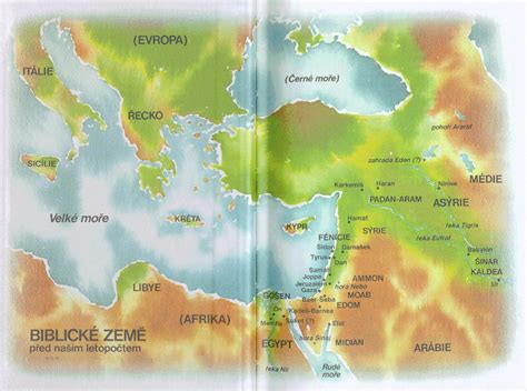 Staroveký rukopis alebo mapa, naznačujúca biblické oblasti
