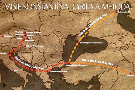historická mapa: príchod Cyrila a Metoda na Veľkú Moravu