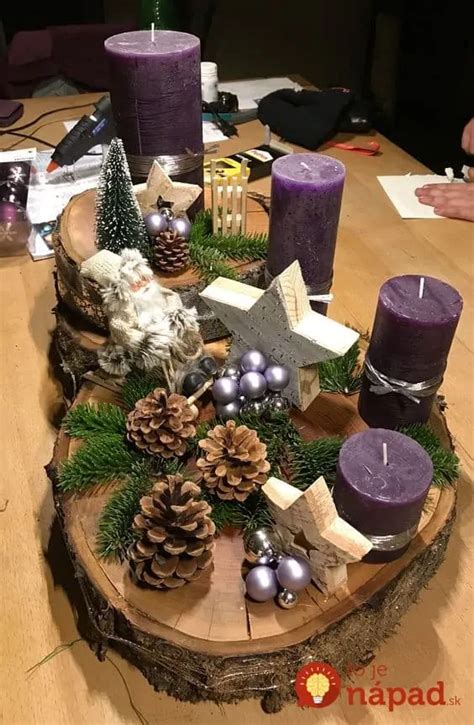 Koláž netradičných adventných vencov (z kmeňa, z pohárov, z gúľ)