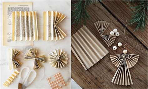 koláž vianočných ozdôb z recyklovaného papiera (knihy, noviny)