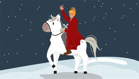 Ilustrácia svätého Martina na bielom koni v zasneženej krajine