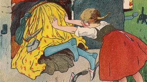 Ilustrácia Marienky, ako strká ježibabu do pece