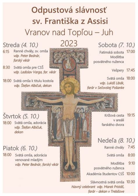 Schéma odpustovej slávnosti a programu farských aktivít