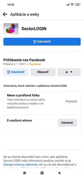 Ukážka nastavenia súkromia 