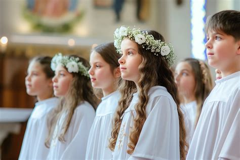 Dievčatko v bielych šatách na Prvé sväté prijímanie s kyticou kvetov