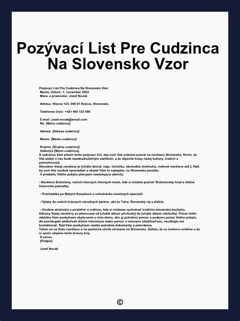 Vzor úradného tlačiva pre pozvanie cudzinca