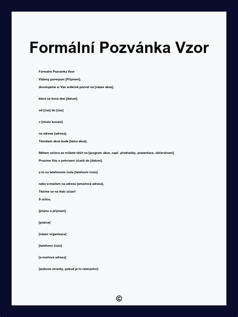 Vzorová šablóna písomnej pozvánky na valné zhromaždenie s vyznačenými povinnými poľami