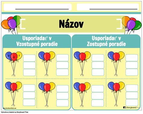 Informatívna tabuľka s prehľadom dostupných typov balónov a ich farebných prevedení