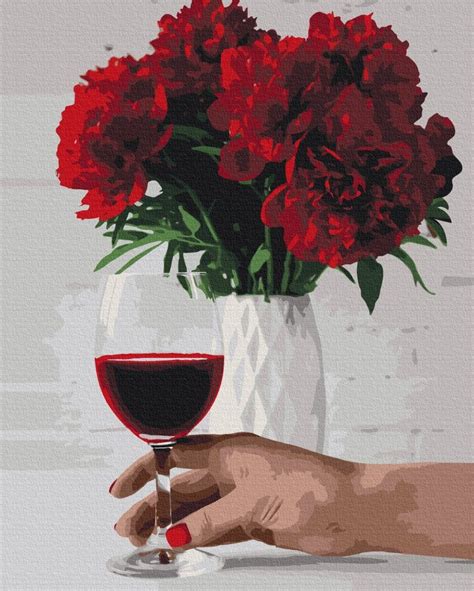 ilustrácia oslavy s pohárom vína a kvetmi